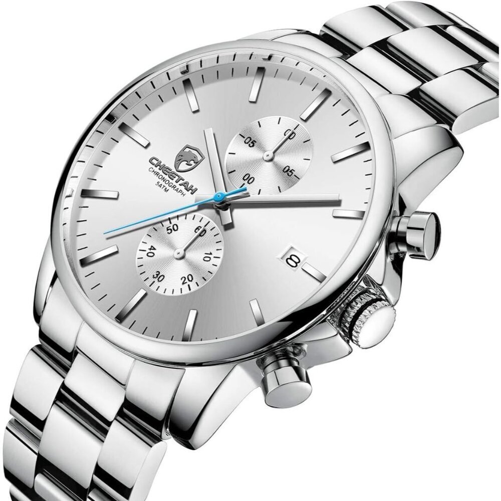 ⚡Silver White Men Watches with Black Stainles Steel and Metal Casual Waterproof - Picture 2 of 8